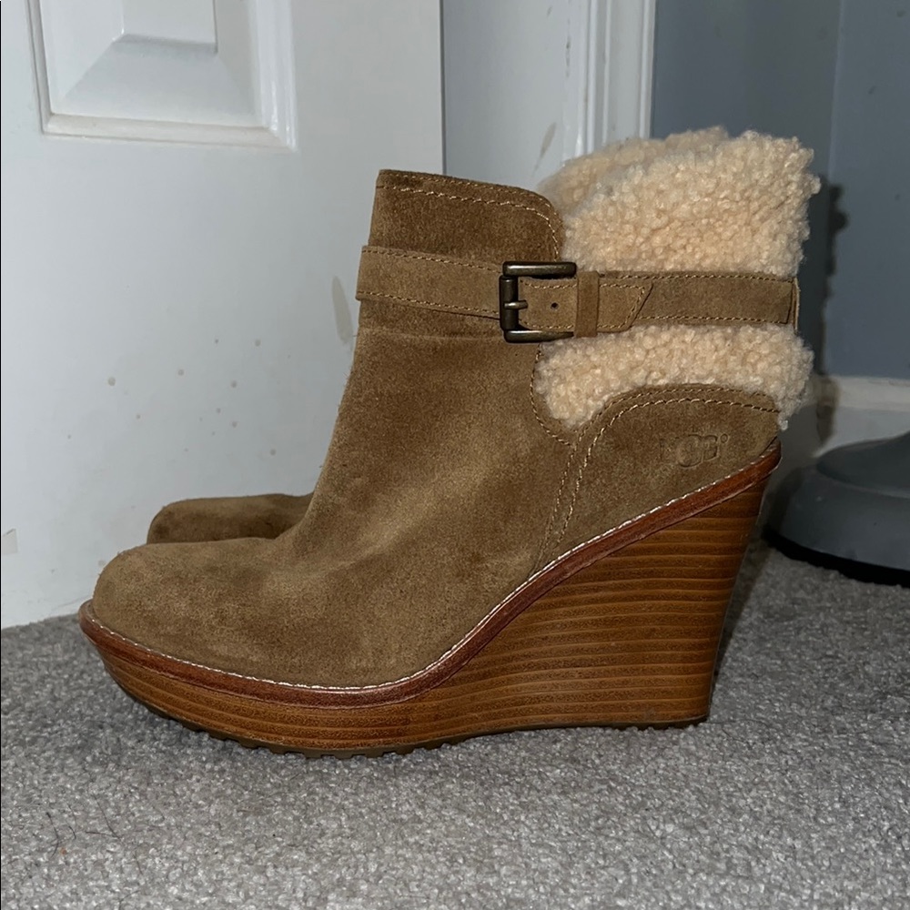 UGG Women's Tan Suede Wedge Boots